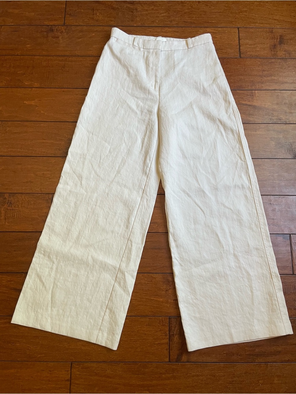 H&M high rise waist Woven Wide-Leg Pants Light Beige Minimalist Neutral 6